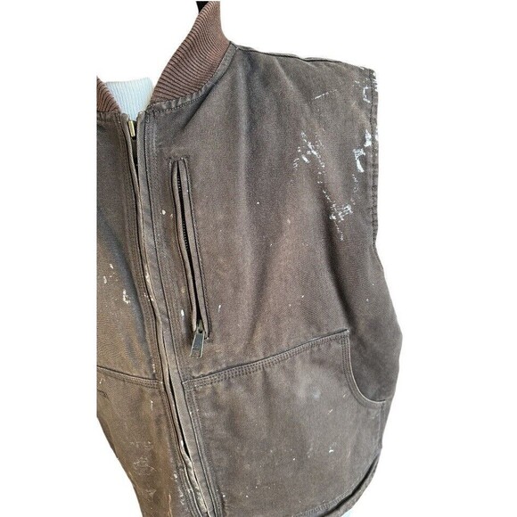 Vintage Distressed Cabela’s RoughNeck Canvas Insulated Quilted Line Brown Vest - Picture 5 of 7